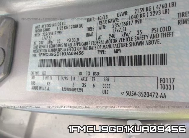 1FMCU9GD1KUA09456 фото 10