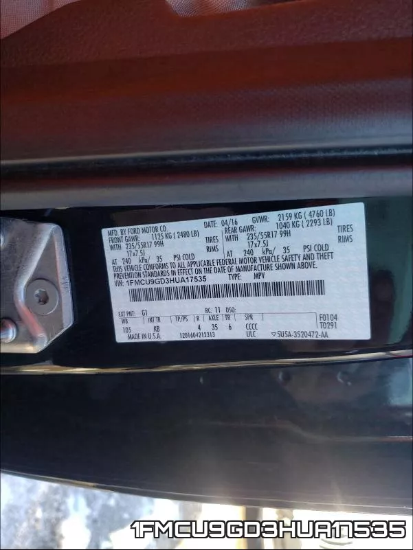 1FMCU9GD3HUA17535 фото 2