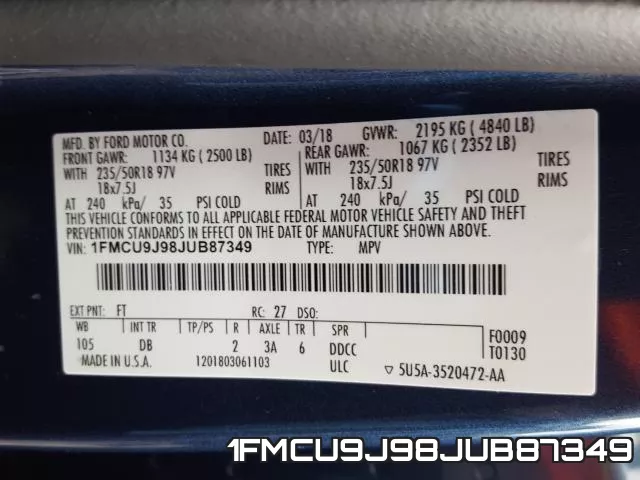 1FMCU9J98JUB87349 фото 2