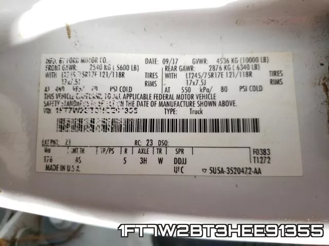 1FT7W2BT3HEE91355 фото 2