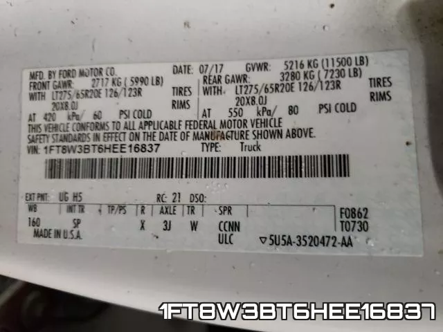 1FT8W3BT6HEE16837 фото 2