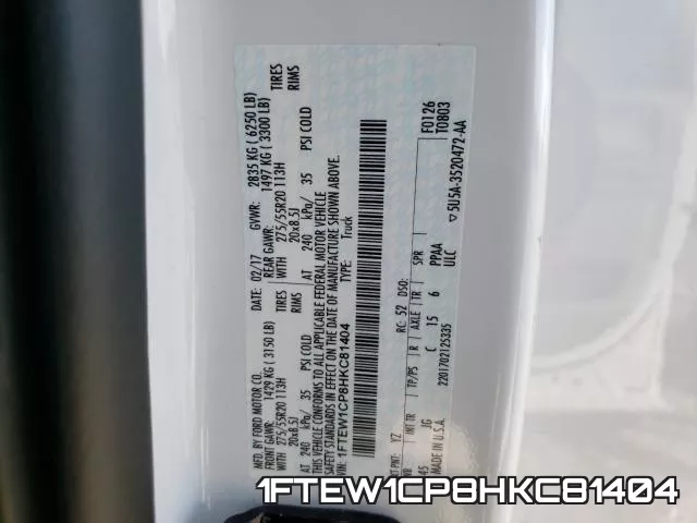 1FTEW1CP8HKC81404 фото 2