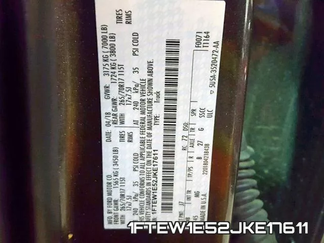 1FTEW1E52JKE17611 фото 2