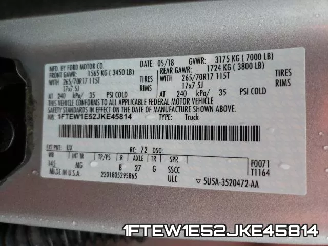 1FTEW1E52JKE45814 фото 2