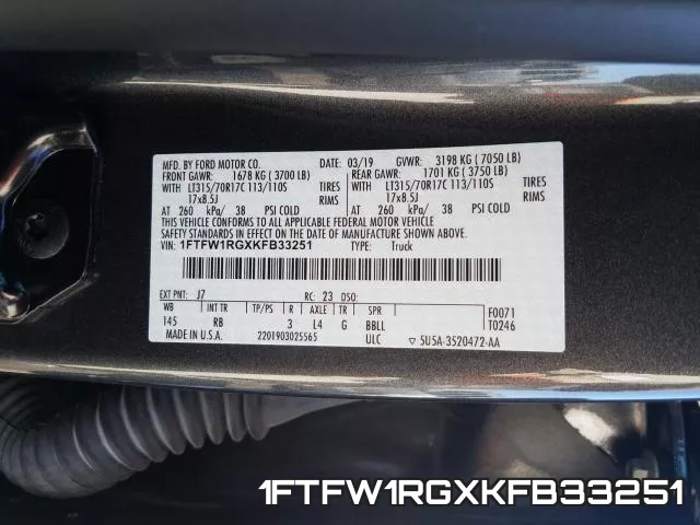 1FTFW1RGXKFB33251 фото 2