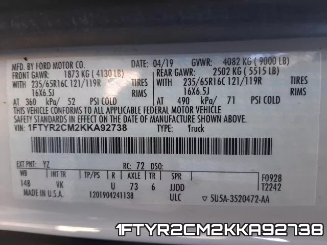 1FTYR2CM2KKA92738 фото 2