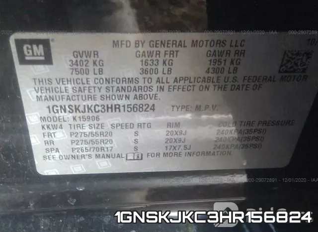 1GNSKJKC3HR156824 фото 10