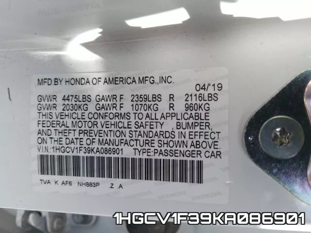 1HGCV1F39KA086901 фото 2