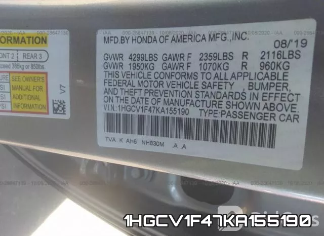 1HGCV1F47KA155190 фото 10