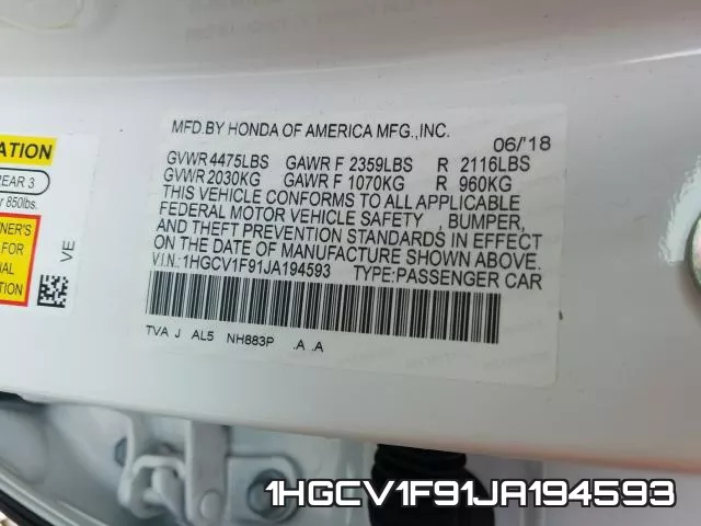1HGCV1F91JA194593 фото 2