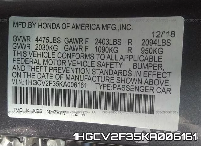 1HGCV2F35KA006161 фото 10