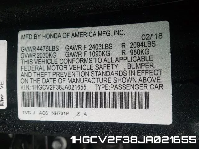 1HGCV2F38JA021655 фото 2