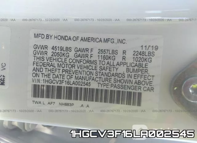 1HGCV3F16LA002545 фото 8
