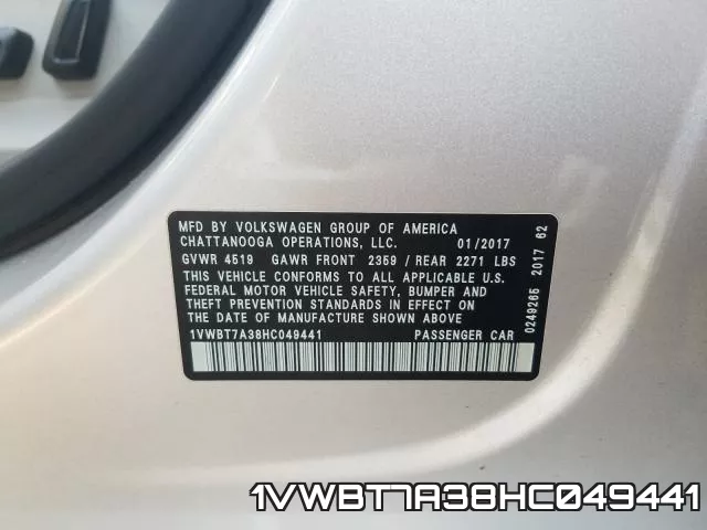 1VWBT7A38HC049441 фото 2