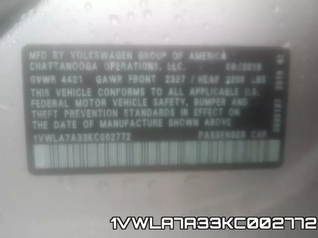 1VWLA7A33KC002772 фото 2