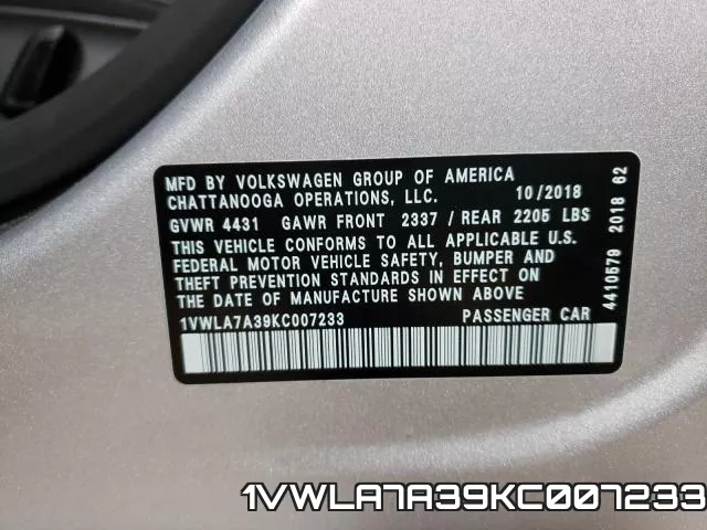 1VWLA7A39KC007233 фото 2