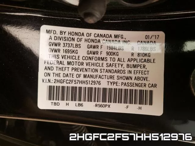 2HGFC2F57HH512976 фото 2