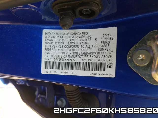 2HGFC2F60KH585820 фото 2