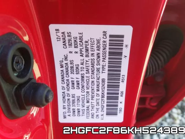 2HGFC2F86KH524389 фото 2