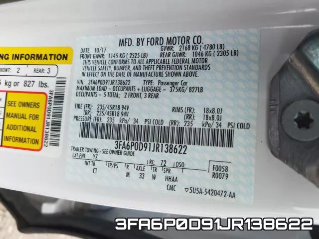 3FA6P0D91JR138622 фото 2