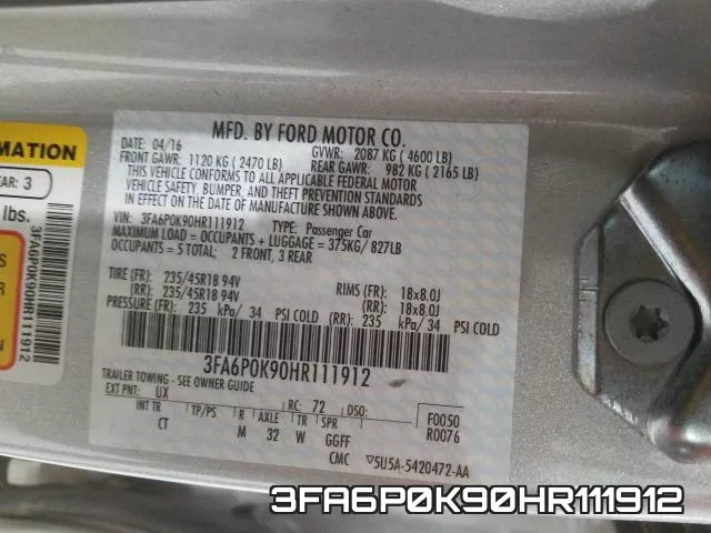 3FA6P0K90HR111912 фото 2