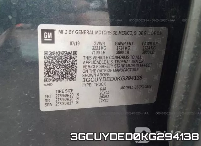 3GCUYDED0KG294138 фото 10
