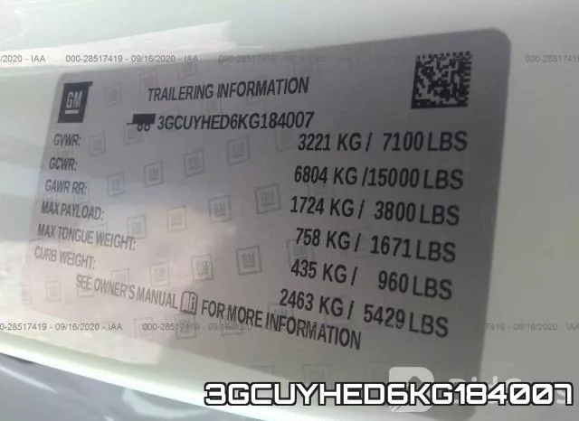 3GCUYHED6KG184007 фото 10