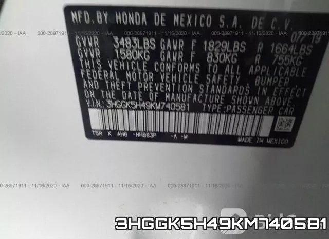 3HGGK5H49KM740581 фото 10