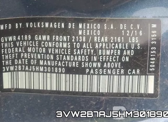 3VW2B7AJ5HM301890 фото 10