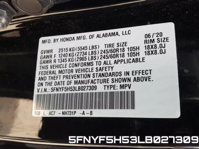 5FNYF5H53LB027309 фото 2