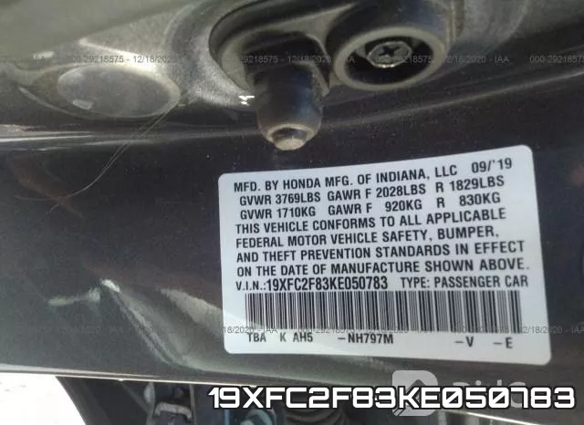 19XFC2F83KE050783 фото 10