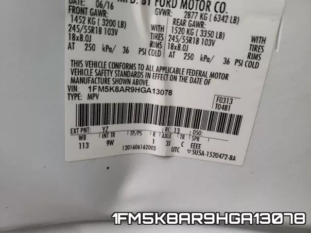 1FM5K8AR9HGA13078 фото 2