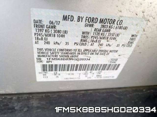 1FM5K8B85HGD20334 фото 2