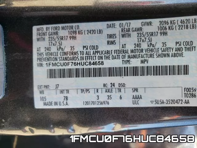 1FMCU0F76HUC84658 фото 2