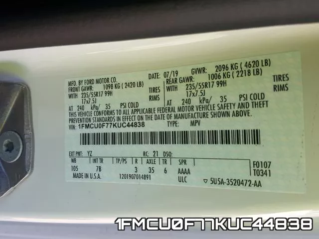 1FMCU0F77KUC44838 фото 2