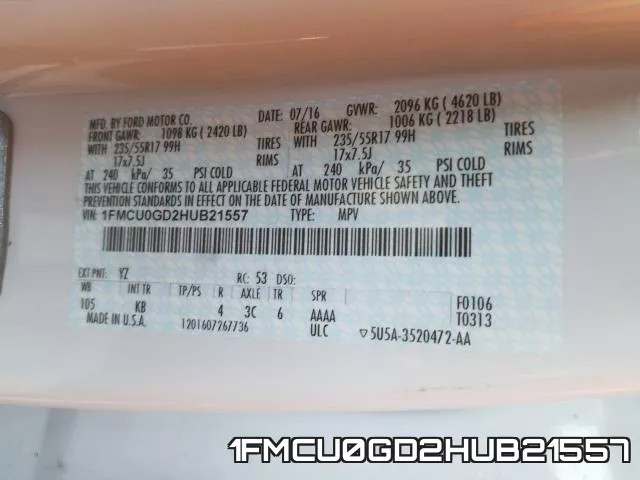 1FMCU0GD2HUB21557 фото 2