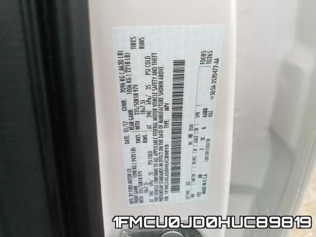1FMCU0JD0HUC89819 фото 2