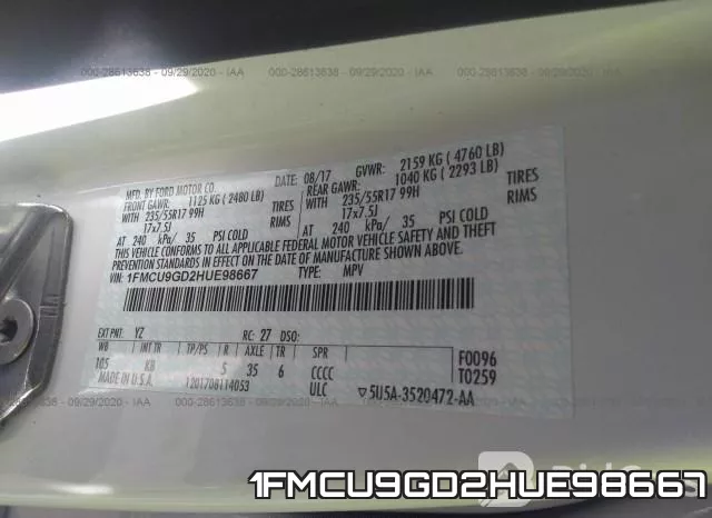 1FMCU9GD2HUE98667 фото 10