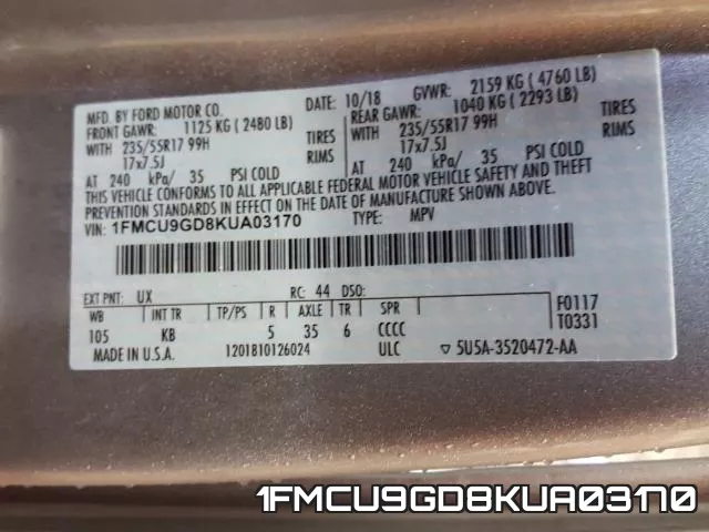 1FMCU9GD8KUA03170 фото 2