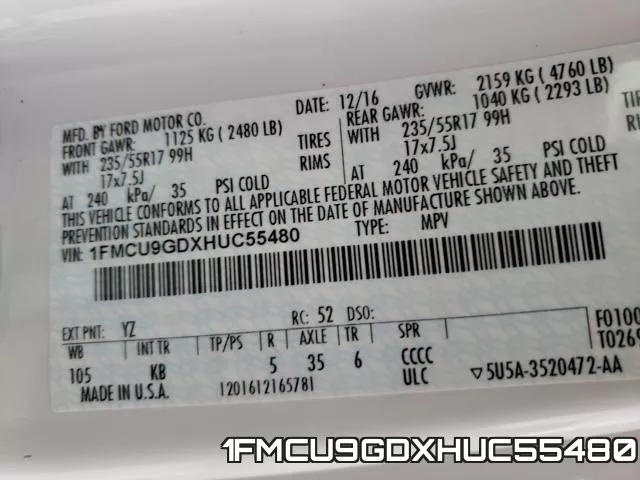 1FMCU9GDXHUC55480 фото 2