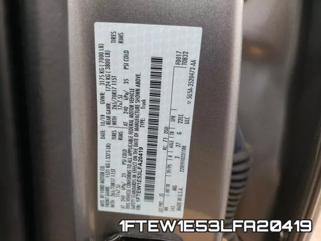 1FTEW1E53LFA20419 фото 2