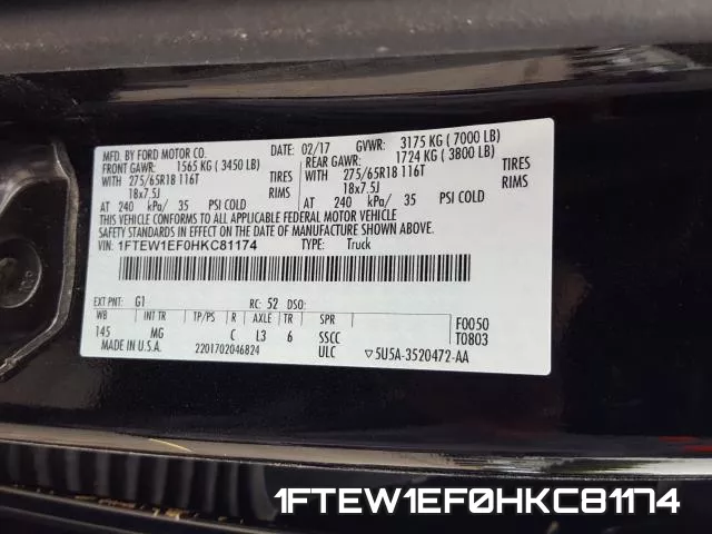 1FTEW1EF0HKC81174 фото 2