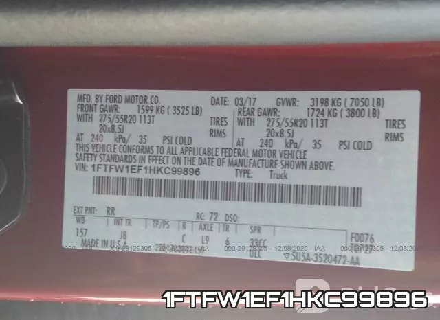 1FTFW1EF1HKC99896 фото 9