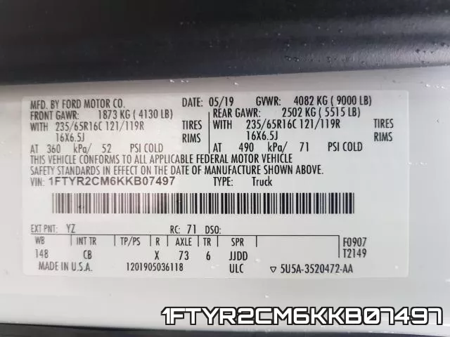 1FTYR2CM6KKB07497 фото 2