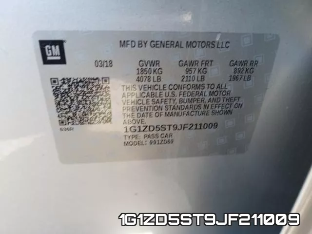 1G1ZD5ST9JF211009 фото 2