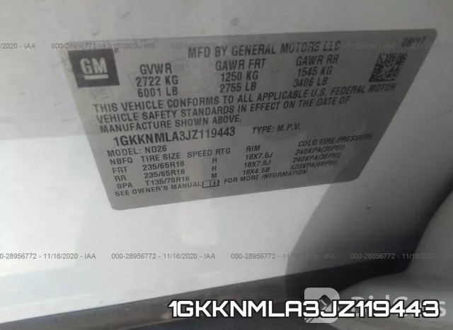 1GKKNMLA3JZ119443 фото 8
