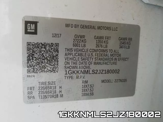1GKKNMLS2JZ180002 фото 2