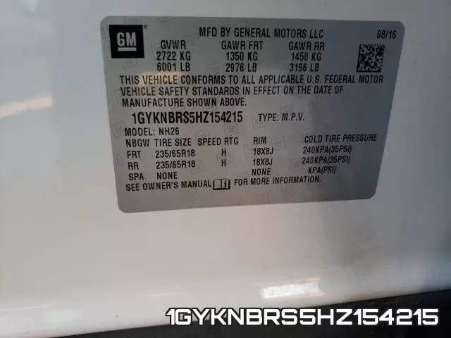 1GYKNBRS5HZ154215 фото 2