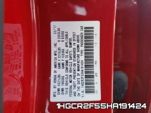 1HGCR2F55HA191424 фото 2