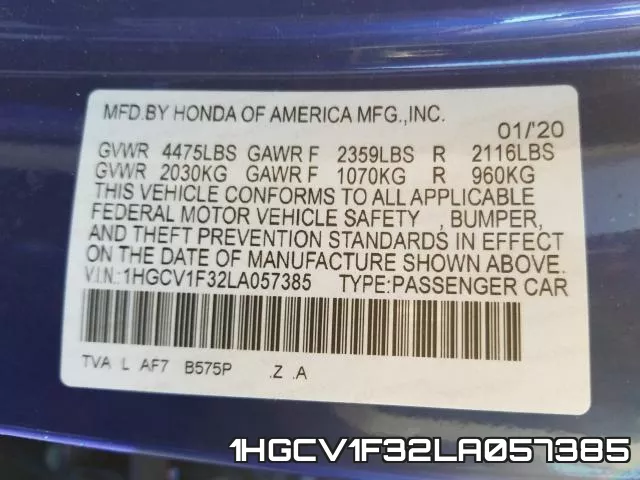 1HGCV1F32LA057385 фото 2